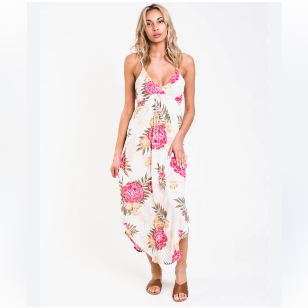 Billabong Women’s S Floral Sleeveless Maxi Dress With Drawstring Elastic Waist